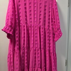 JODIFL Bright Fuchsia Pom-Pom Textured Dress
